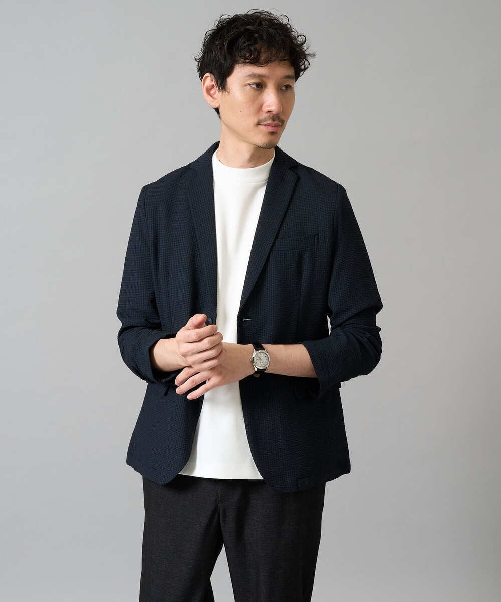 KHKHA78039 a.v.v MEN(アー・ヴェ・ヴェ) 【イージーケア】ポンチモックネックスマートＴシャツ【毛玉になりにくい/洗濯機で洗える】 ブラック