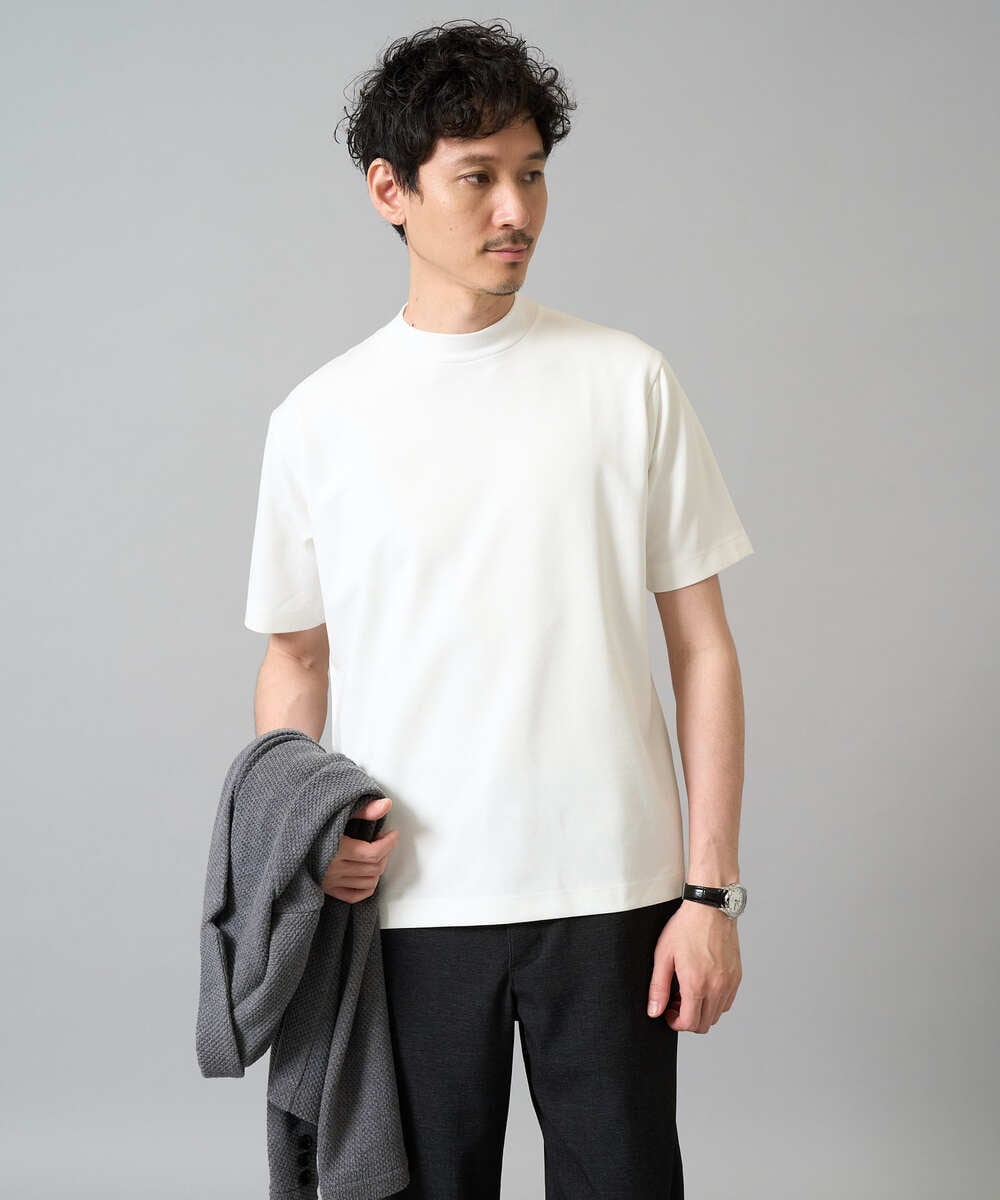 KHKHA78039 a.v.v MEN(アー・ヴェ・ヴェ) 【イージーケア】ポンチモックネックスマートＴシャツ【毛玉になりにくい/洗濯機で洗える】 ブラック
