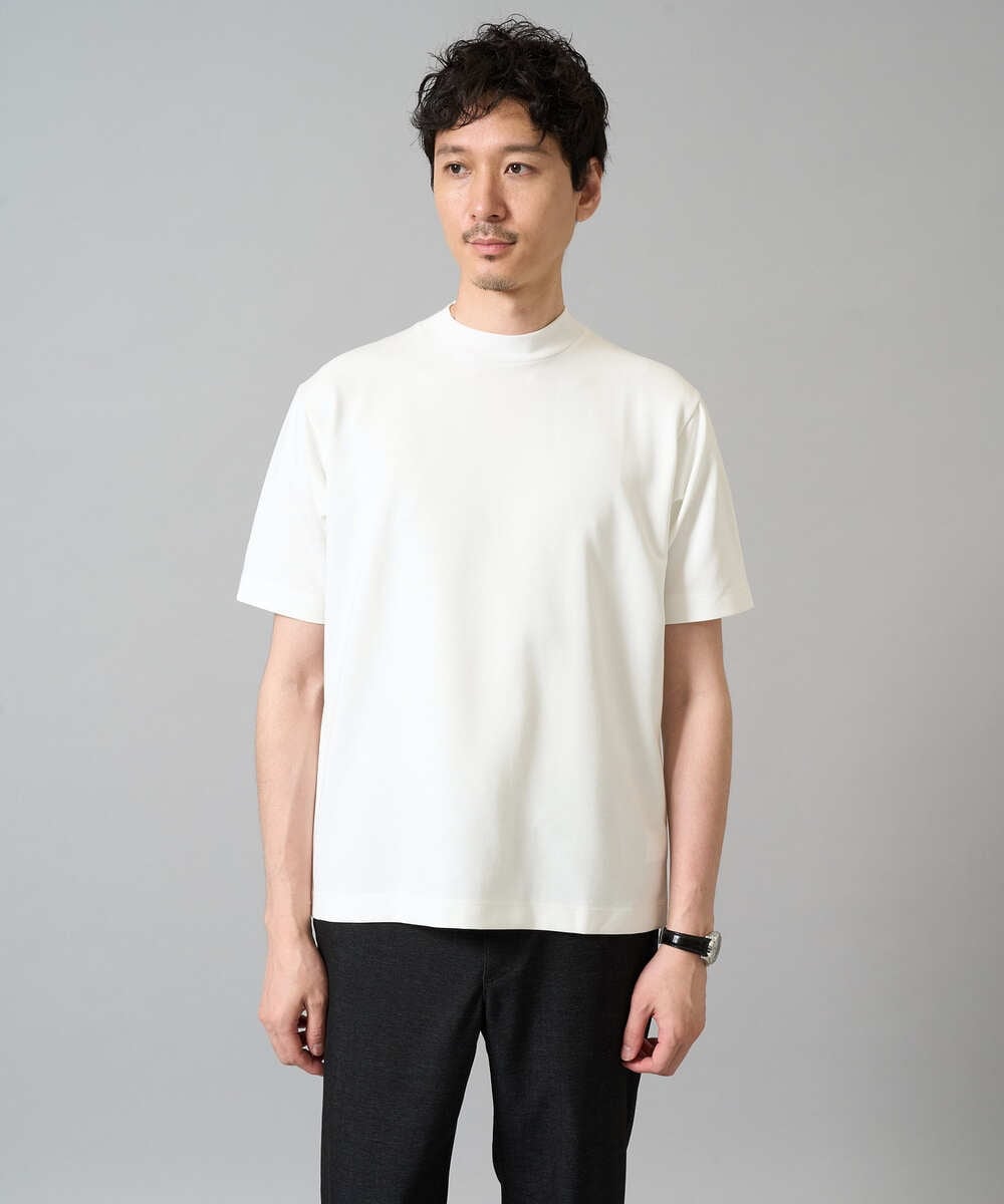 KHKHA78039 a.v.v MEN(アー・ヴェ・ヴェ) 【イージーケア】ポンチモックネックスマートＴシャツ【毛玉になりにくい/洗濯機で洗える】 ブラック