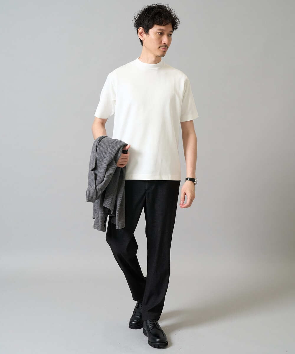 KHKHA78039 a.v.v MEN(アー・ヴェ・ヴェ) 【イージーケア】ポンチモックネックスマートＴシャツ【毛玉になりにくい/洗濯機で洗える】 ブラック