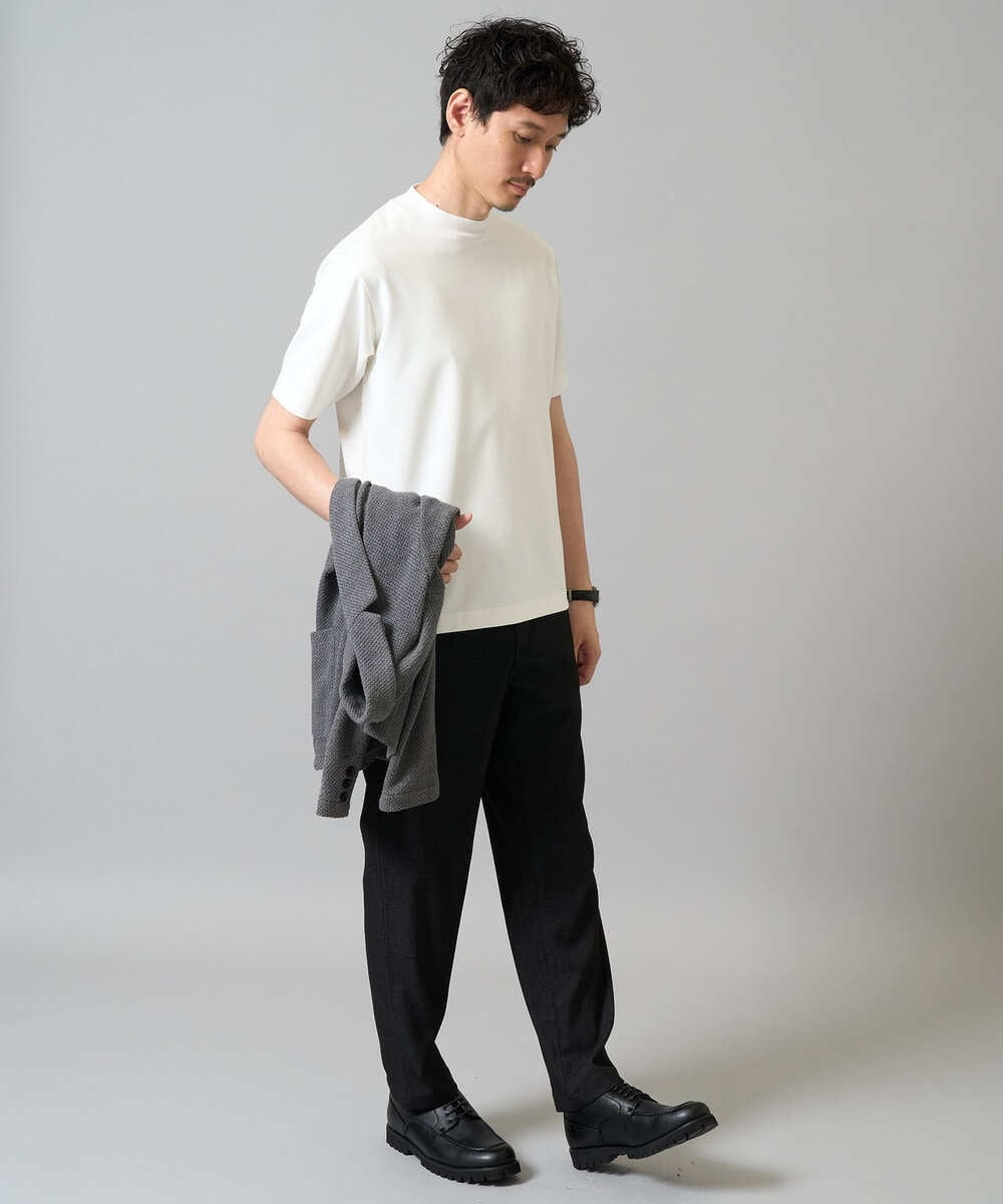 KHKHA78039 a.v.v MEN(アー・ヴェ・ヴェ) 【イージーケア】ポンチモックネックスマートＴシャツ【毛玉になりにくい/洗濯機で洗える】 ブラック