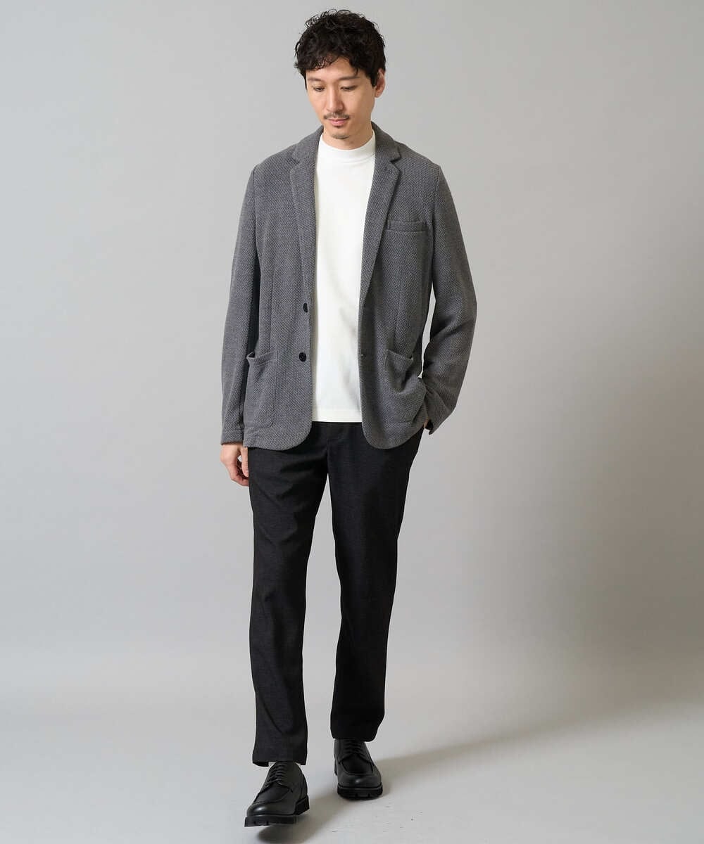 KHKHA78039 a.v.v MEN(アー・ヴェ・ヴェ) 【イージーケア】ポンチモックネックスマートＴシャツ【毛玉になりにくい/洗濯機で洗える】 ブラック
