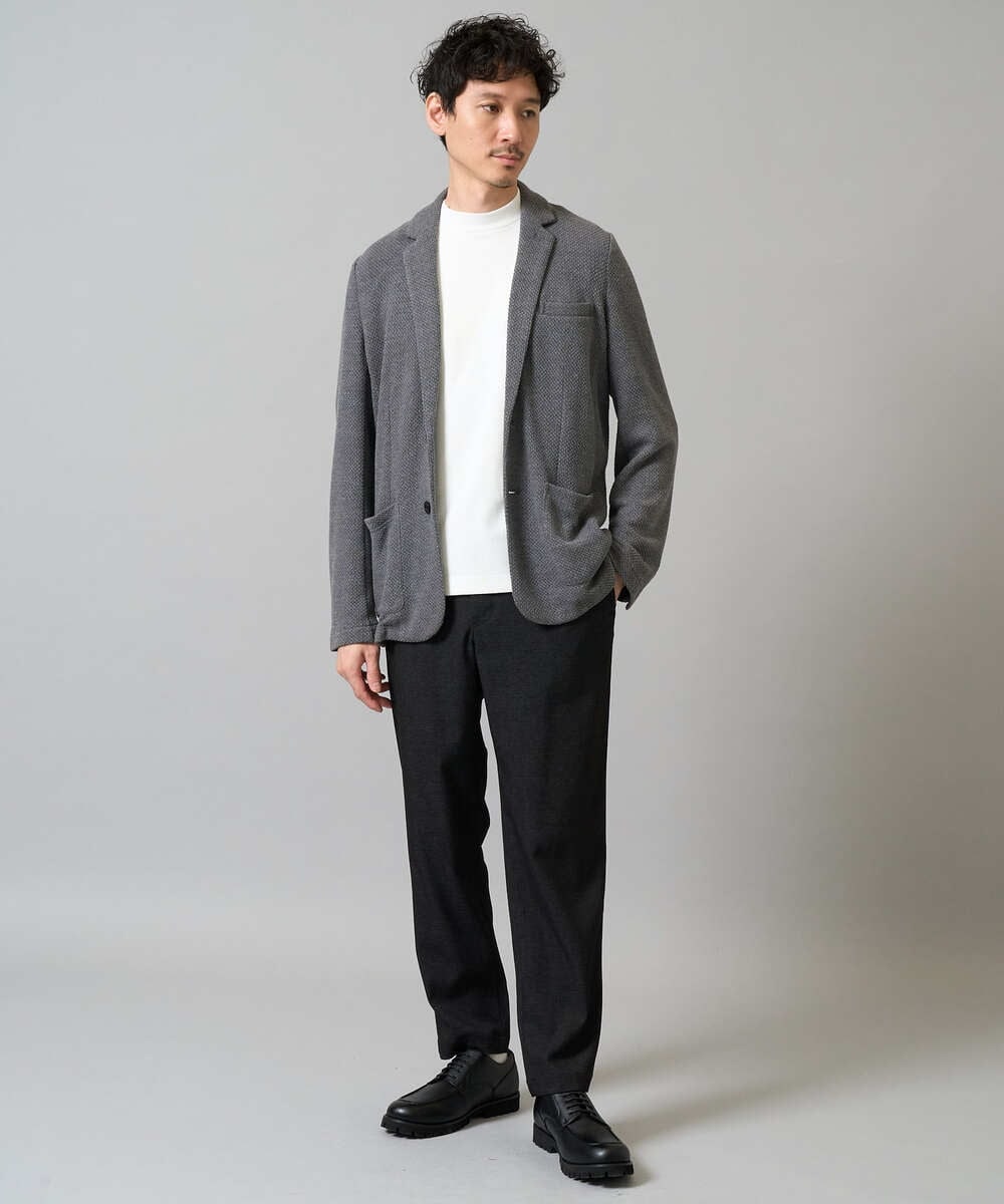 KHKHA78039 a.v.v MEN(アー・ヴェ・ヴェ) 【イージーケア】ポンチモックネックスマートＴシャツ【毛玉になりにくい/洗濯機で洗える】 ブラック