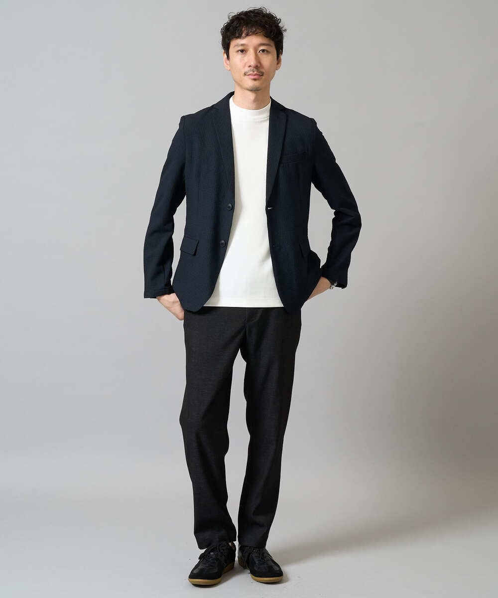 KHKHA78039 a.v.v MEN(アー・ヴェ・ヴェ) 【イージーケア】ポンチモックネックスマートＴシャツ【毛玉になりにくい/洗濯機で洗える】 ブラック