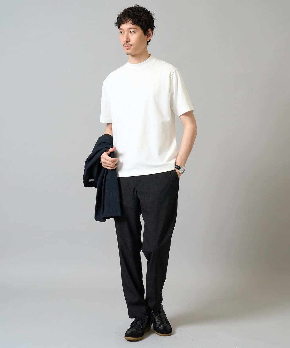 KHKHA78039 a.v.v MEN(アー・ヴェ・ヴェ) 【イージーケア】ポンチモックネックスマートＴシャツ【毛玉になりにくい/洗濯機で洗える】 ブラック
