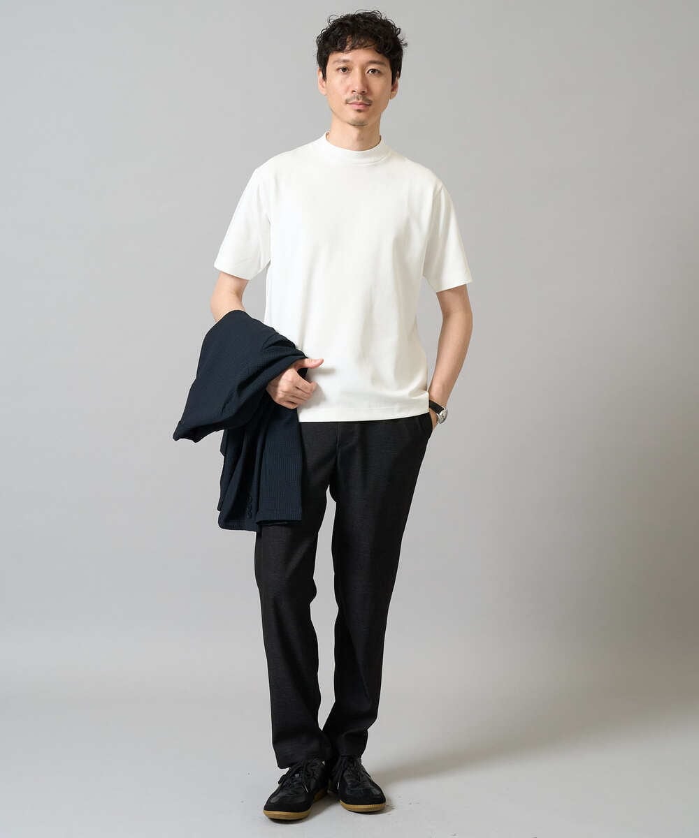 KHKHA78039 a.v.v MEN(アー・ヴェ・ヴェ) 【イージーケア】ポンチモックネックスマートＴシャツ【毛玉になりにくい/洗濯機で洗える】 ブラック