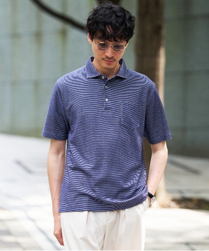KHKHD46059 a.v.v MEN 【接触冷感/洗濯機で洗える/イージーケア/ストレッチ】ハニカムウラボーダーカッタウェイポロシャツ