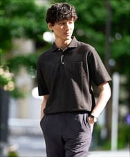 KHKHD46059 a.v.v MEN(アー・ヴェ・ヴェ) ＼シンプルすぎない大人の表情／ハニカムウラボーダーポロシャツ【接触冷感/洗濯機で洗える/イージーケア/ストレッチ】 ブラック