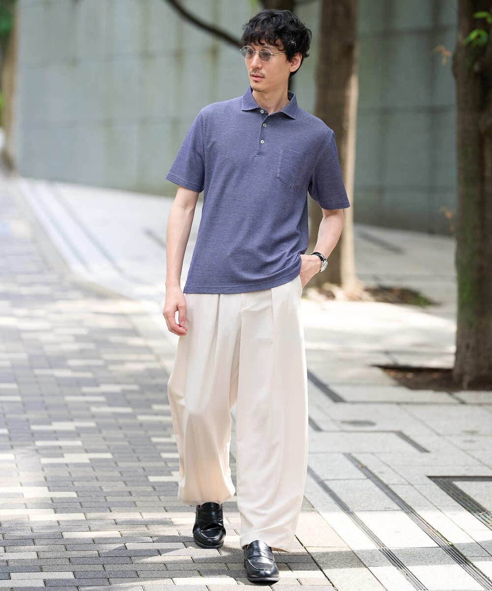 KHKHD46059 a.v.v MEN(アー・ヴェ・ヴェ) ＼シンプルすぎない大人の表情／ハニカムウラボーダーポロシャツ【接触冷感/洗濯機で洗える/イージーケア/ストレッチ】 ブラック