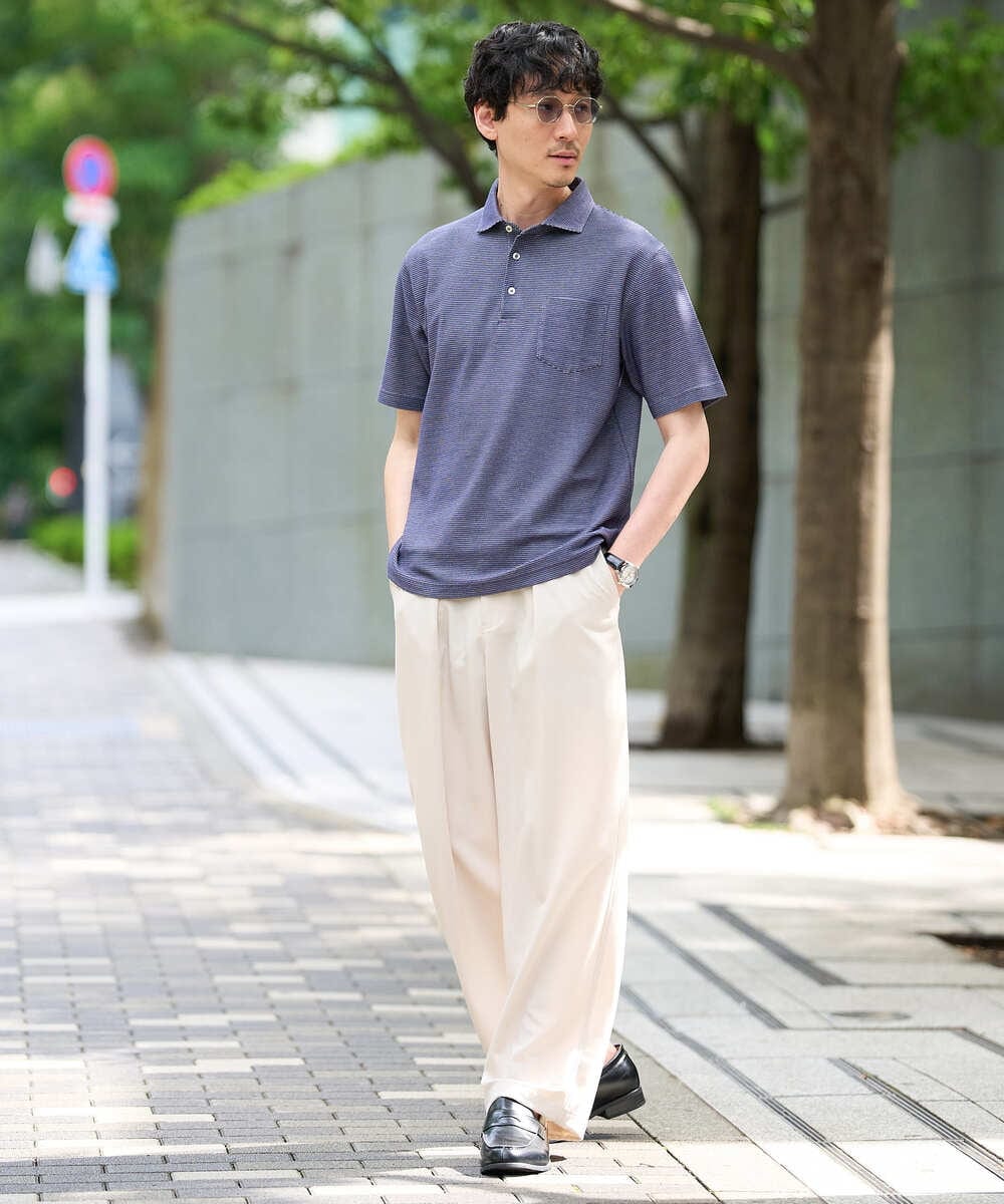 KHKHD46059 a.v.v MEN(アー・ヴェ・ヴェ) ＼シンプルすぎない大人の表情／ハニカムウラボーダーポロシャツ【接触冷感/洗濯機で洗える/イージーケア/ストレッチ】 ブラック
