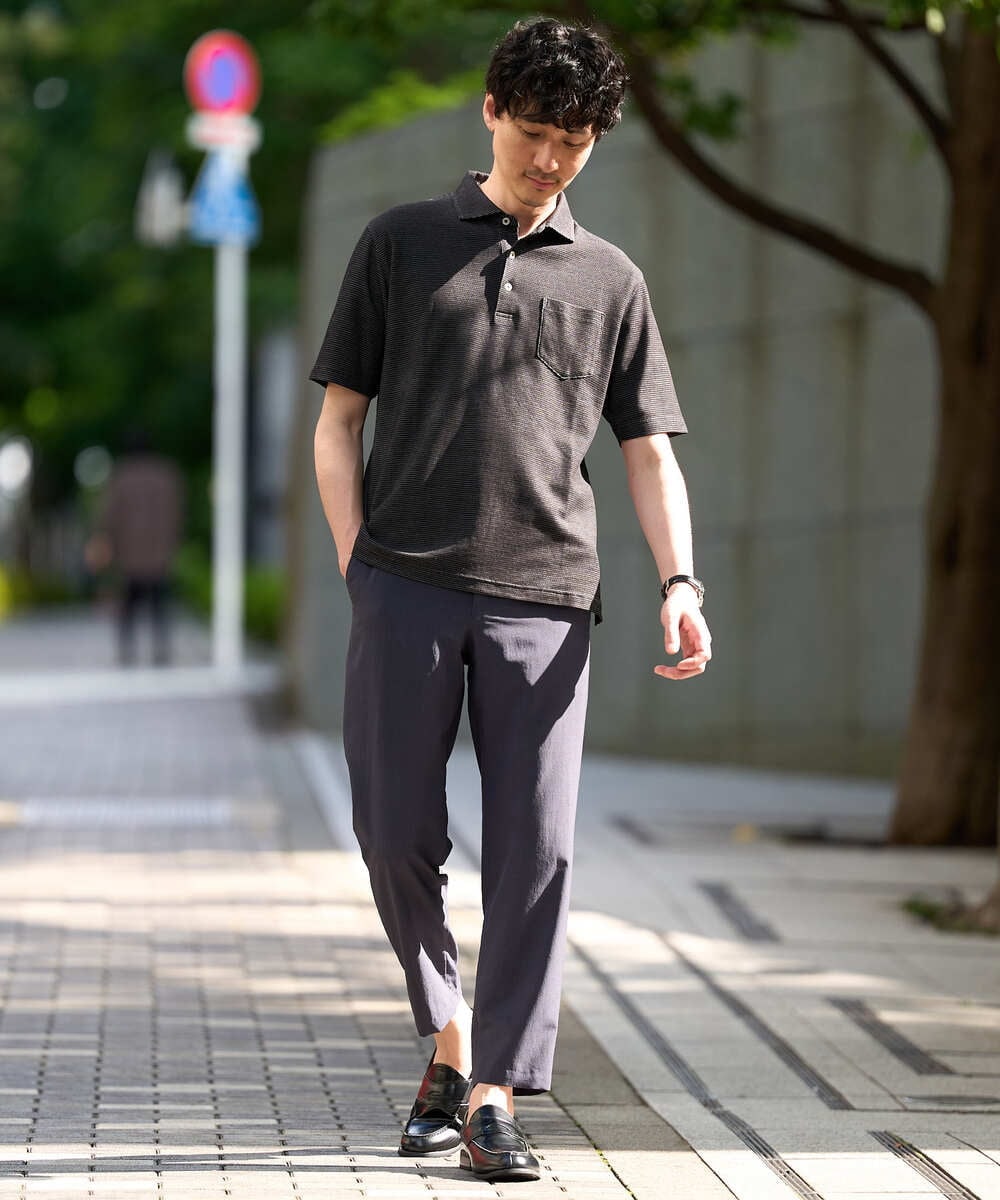 KHKHD46059 a.v.v MEN(アー・ヴェ・ヴェ) ＼シンプルすぎない大人の表情／ハニカムウラボーダーポロシャツ【接触冷感/洗濯機で洗える/イージーケア/ストレッチ】 ブラック