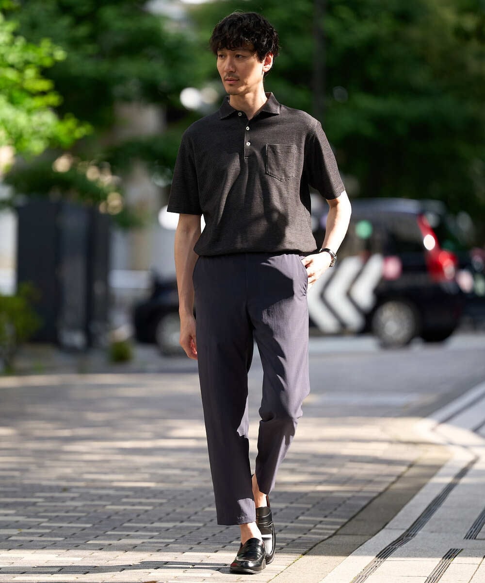 KHKHD46059 a.v.v MEN(アー・ヴェ・ヴェ) ＼シンプルすぎない大人の表情／ハニカムウラボーダーポロシャツ【接触冷感/洗濯機で洗える/イージーケア/ストレッチ】 ブラック