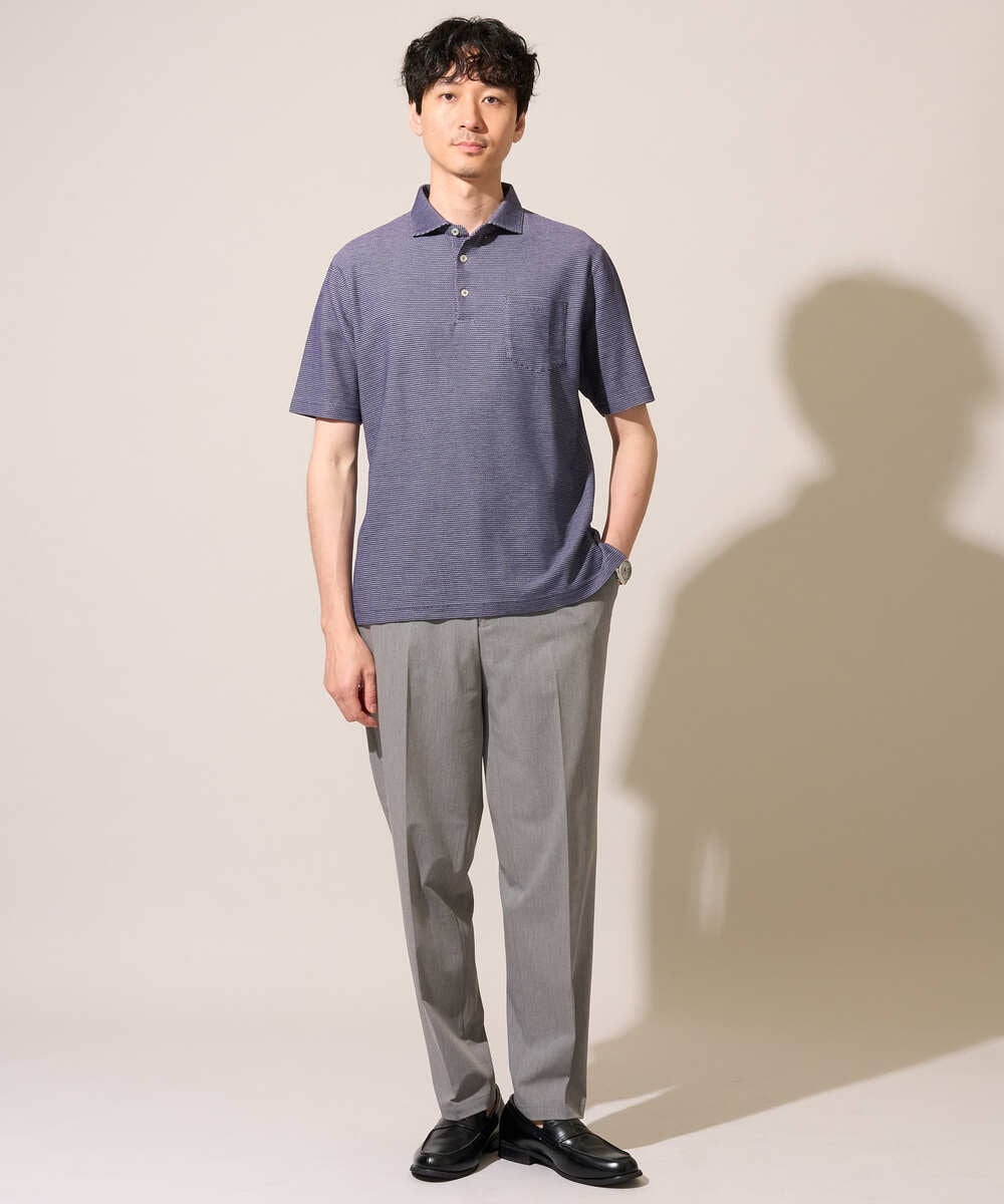 KHKHD46059 a.v.v MEN(アー・ヴェ・ヴェ) ＼シンプルすぎない大人の表情／ハニカムウラボーダーポロシャツ【接触冷感/洗濯機で洗える/イージーケア/ストレッチ】 ブラック