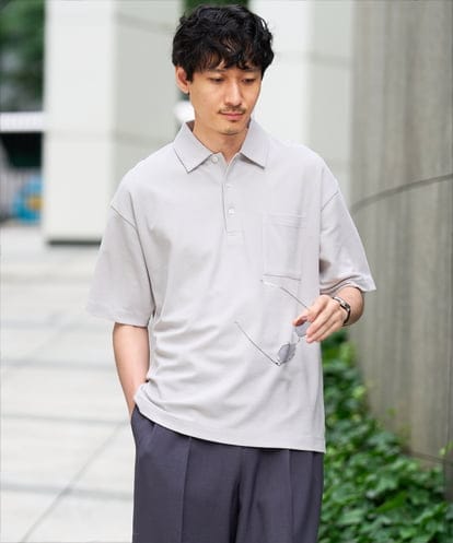 KHKHD59059 a.v.v MEN 【接触冷感/洗濯機で洗える/遮熱/イージーケア/毛玉になりにくい】ハニカムジャカードワイドシルエットポロシャツ