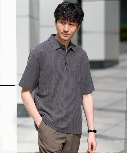 KHKHD59059 a.v.v MEN 【接触冷感/洗濯機で洗える/遮熱/イージーケア/毛玉になりにくい】ハニカムジャカードワイドシルエットポロシャツ