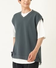 KHKHP34054 a.v.v MEN(アー・ヴェ・ヴェ) 【2SET/S-XXL】ライトダンボールベストレイヤードカットソー ダークグレー