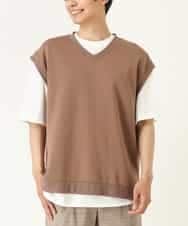 KHKHP34054 a.v.v MEN(アー・ヴェ・ヴェ) 【2SET/S-XXL】ライトダンボールベストレイヤードカットソー モカ