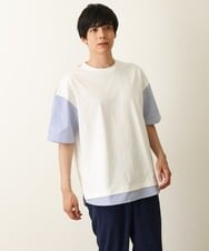 KHKHP88054 a.v.v MEN(アー・ヴェ・ヴェ) ストライプレイヤード切替5分袖カットソー ホワイト
