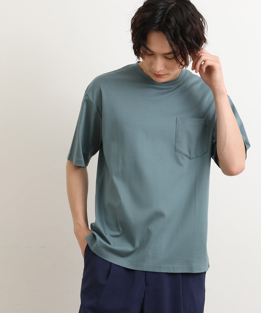 KHKHS40034 a.v.v MEN(アー・ヴェ・ヴェ) 【接触冷感/S-XXL】シルケットスムースワイドシルエットTシャツ グリーン