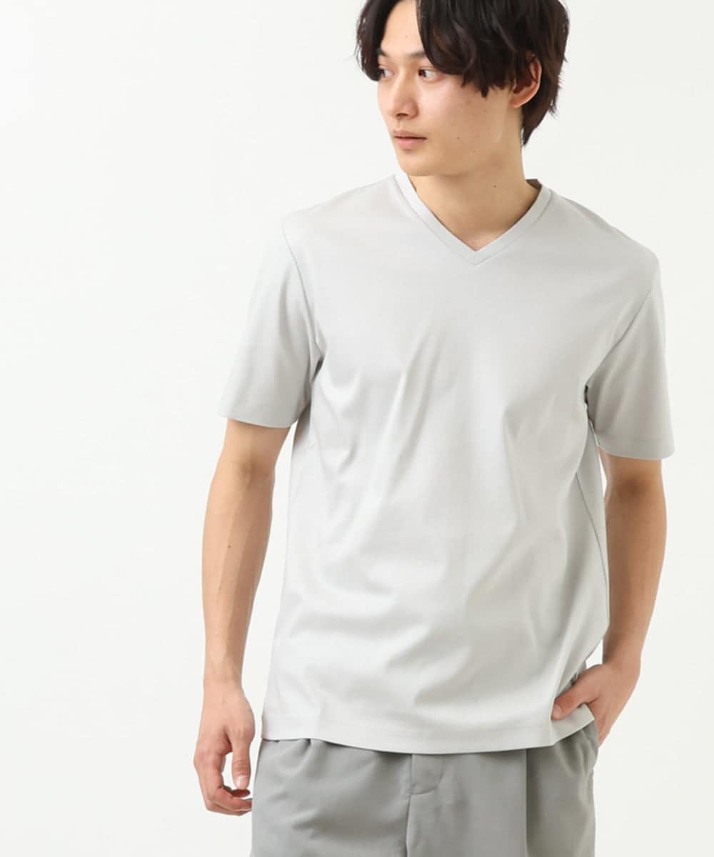 KHKHS41034 a.v.v MEN(アー・ヴェ・ヴェ) 【ジャケイン/接触冷感】シルケットスムースVネックTシャツ ライトグレー