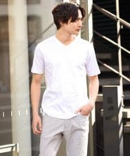 KHKHS41034 a.v.v MEN(アー・ヴェ・ヴェ) 【ジャケイン/接触冷感】シルケットスムースVネックTシャツ ライトグレー