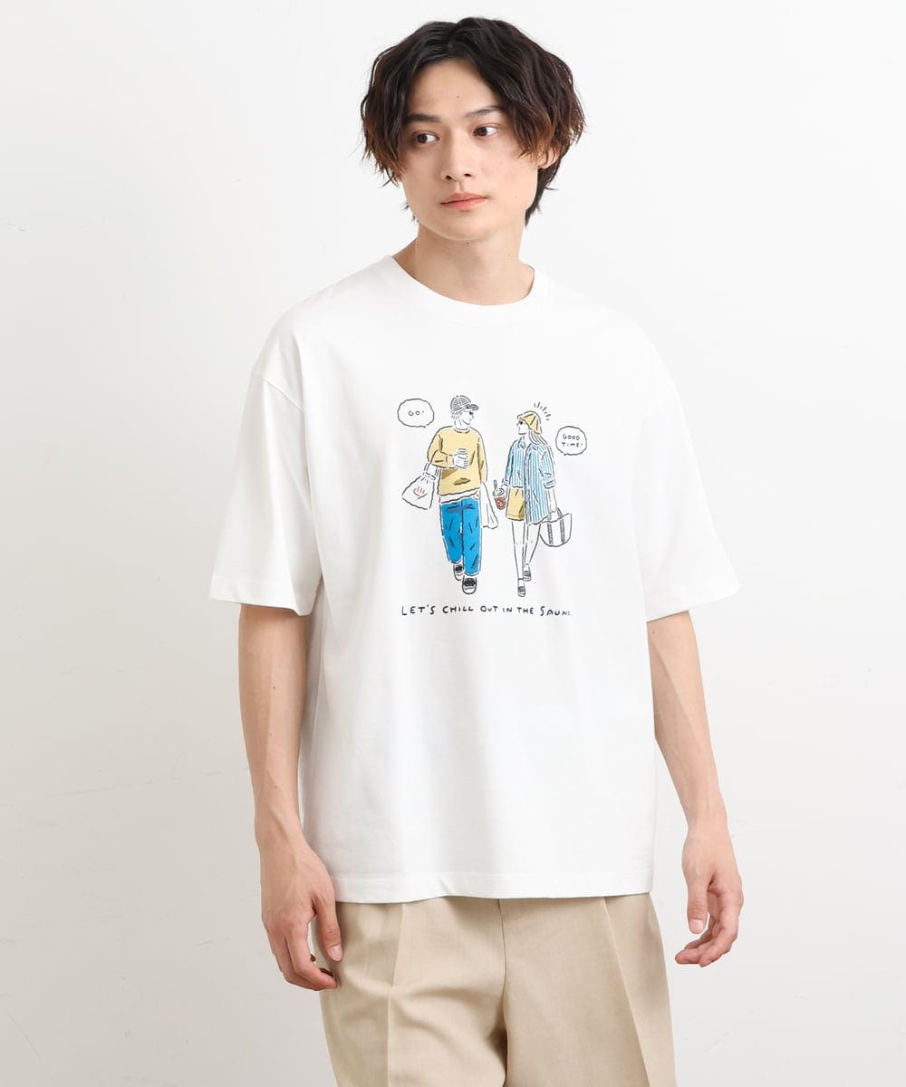 KHKHS61044 a.v.v MEN(アー・ヴェ・ヴェ) 【イラストレーターコラボ】フロントプリントTシャツ ホワイト