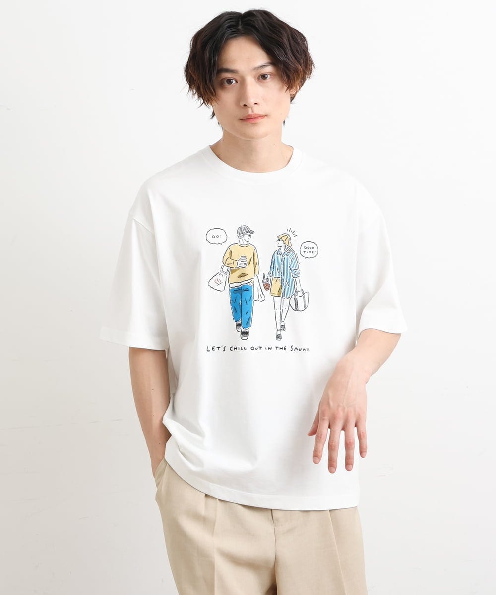 KHKHS61044 a.v.v MEN(アー・ヴェ・ヴェ) 【イラストレーターコラボ】フロントプリントTシャツ ホワイト