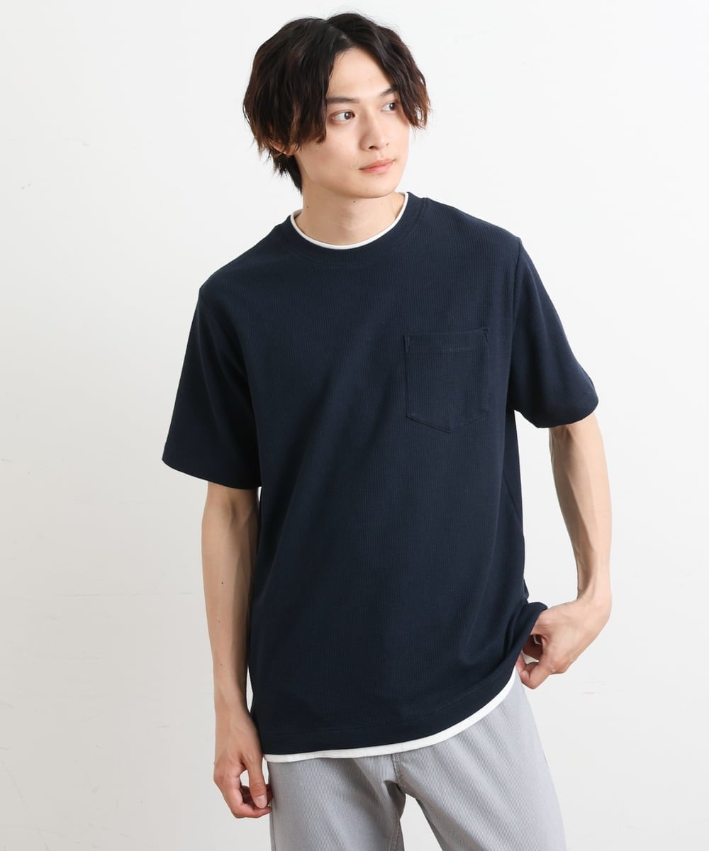 KHKHS79039 a.v.v MEN(アー・ヴェ・ヴェ) 【S-XXL】ワッフルフェイクレイヤードカットソー アイボリー