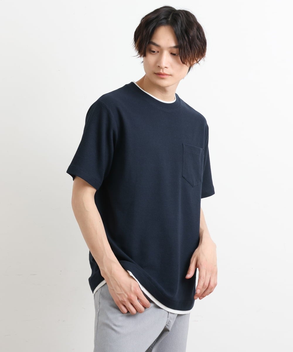 KHKHS79039 a.v.v MEN(アー・ヴェ・ヴェ) 【S-XXL】ワッフルフェイクレイヤードカットソー アイボリー