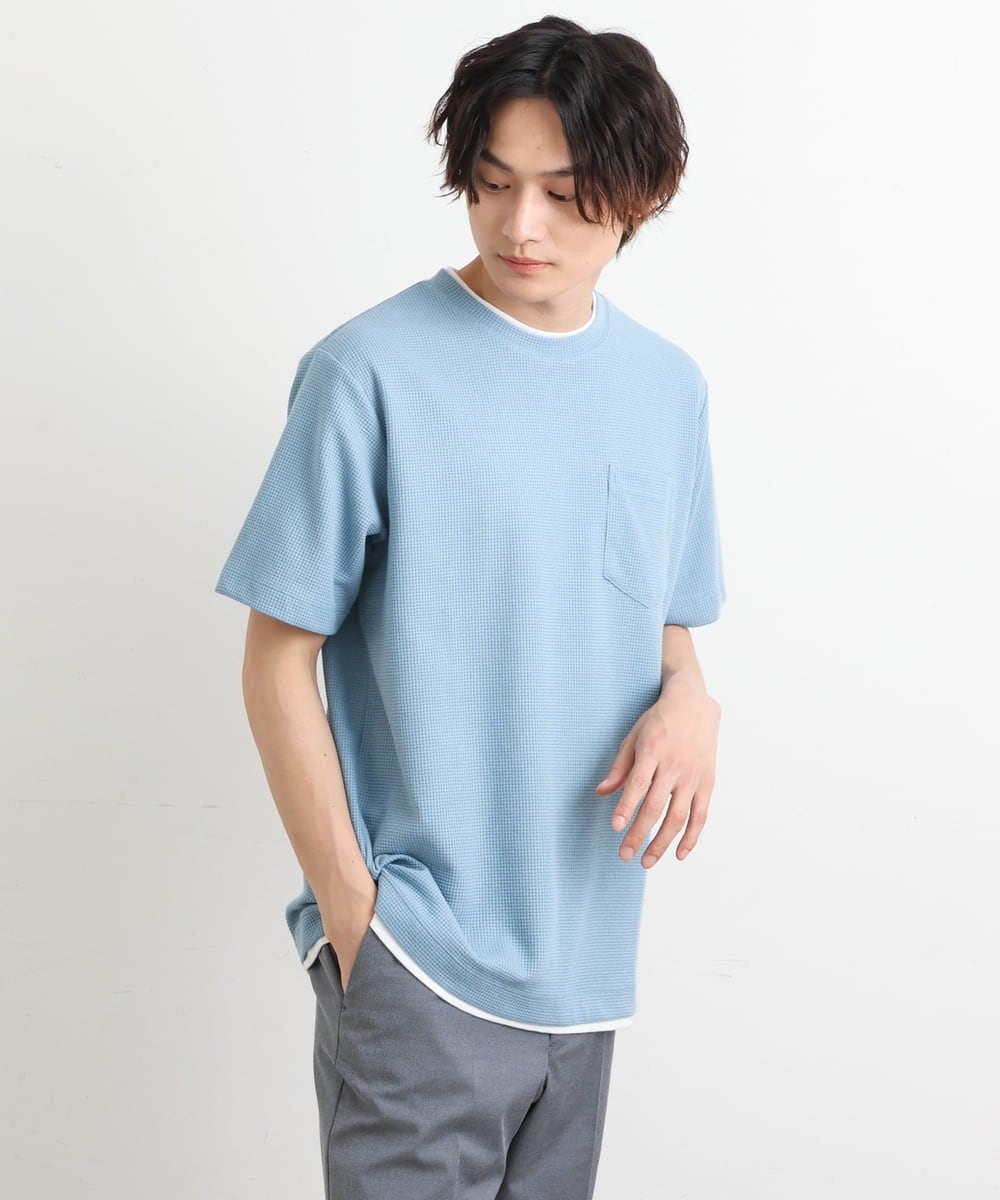 KHKHS79039 a.v.v MEN(アー・ヴェ・ヴェ) 【S-XXL】ワッフルフェイクレイヤードカットソー アイボリー