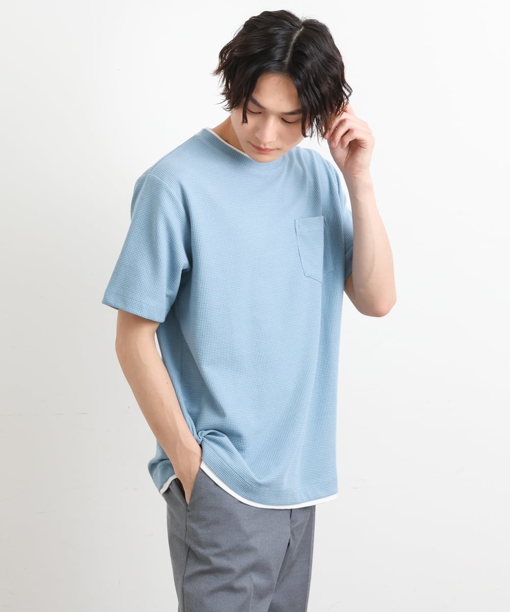 KHKHS79039 a.v.v MEN(アー・ヴェ・ヴェ) 【S-XXL】ワッフルフェイクレイヤードカットソー アイボリー