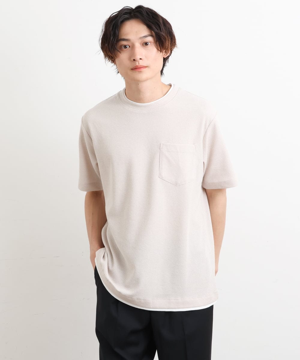 KHKHS79039 a.v.v MEN(アー・ヴェ・ヴェ) 【S-XXL】ワッフルフェイクレイヤードカットソー アイボリー