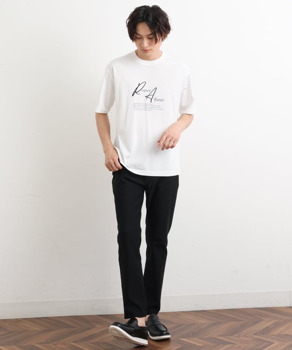 KHKHS83034 a.v.v MEN(アー・ヴェ・ヴェ) 【接触冷感】デザインロゴプリントセミワイドTシャツ ホワイト