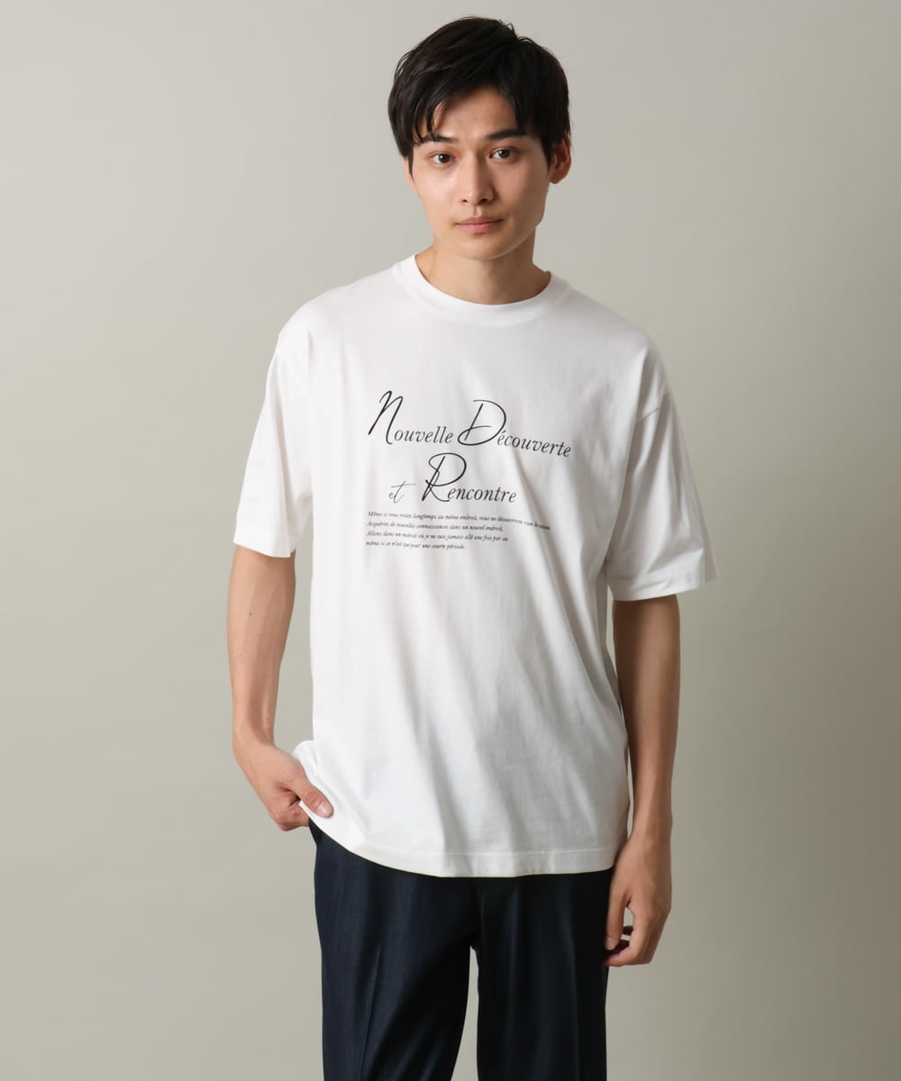 KHKHV12034 a.v.v MEN(アー・ヴェ・ヴェ) 【接触冷感】ロゴプリントセミワイドシルエットTシャツ ダークグレー