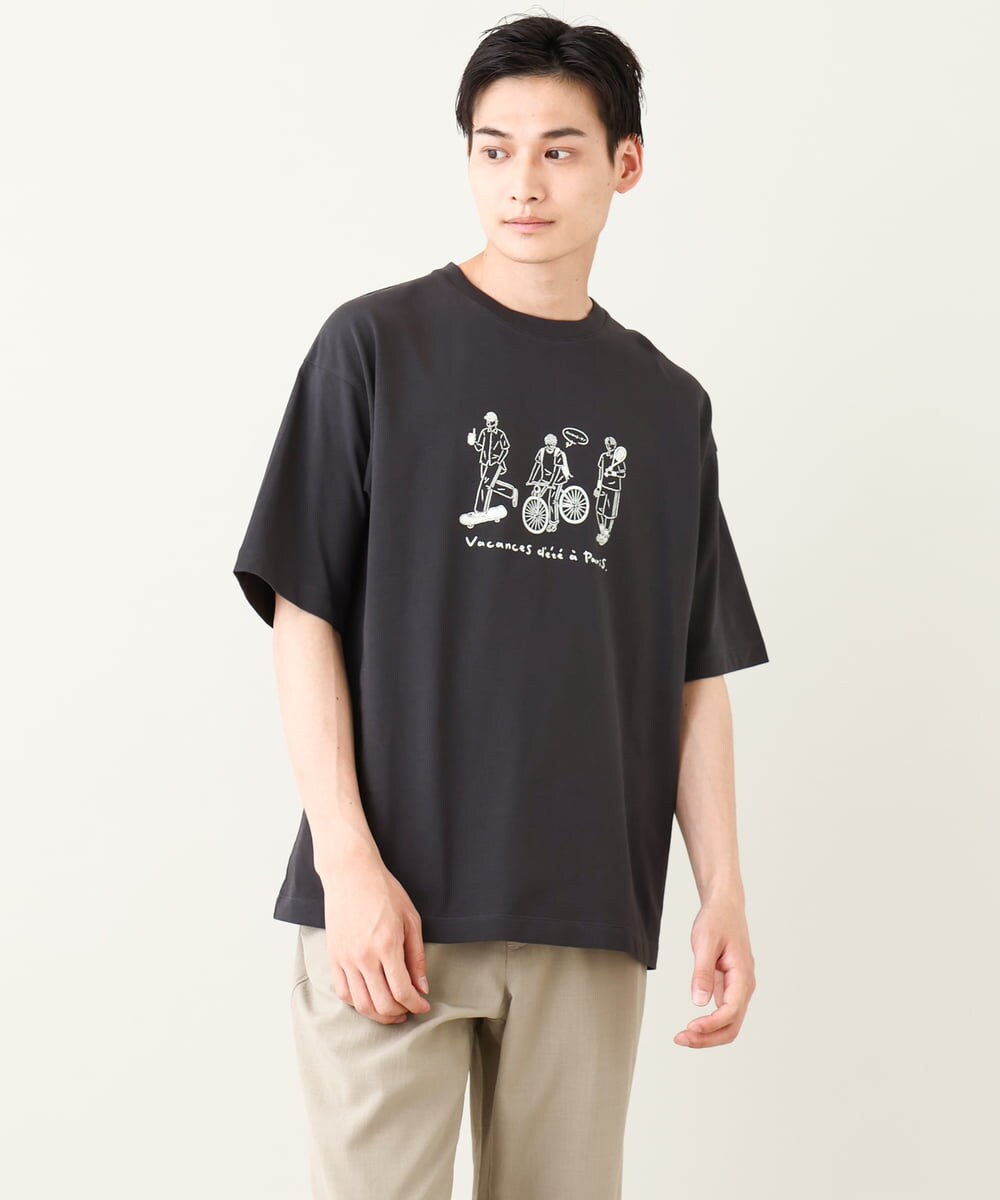 KHKHV61044 a.v.v MEN(アー・ヴェ・ヴェ) 【ucaU×a.v.vコラボ】イラストワイドシルエットTシャツ ダークグレー