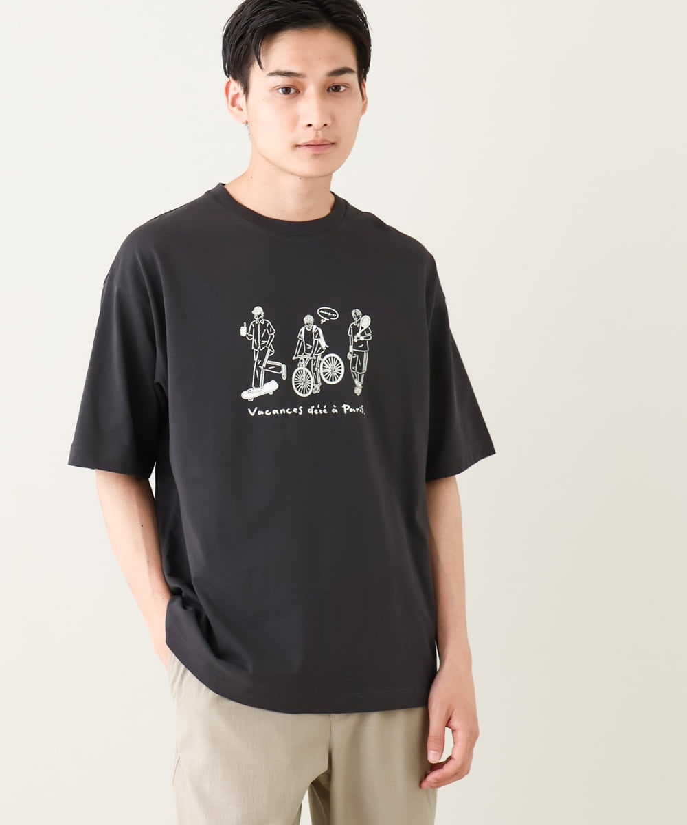 KHKHV61044 a.v.v MEN(アー・ヴェ・ヴェ) 【ucaU×a.v.vコラボ】イラストワイドシルエットTシャツ ダークグレー