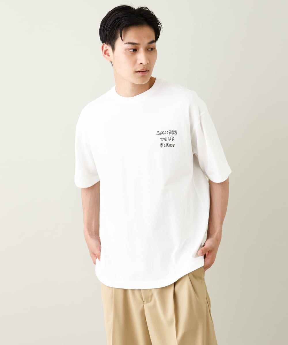 KHKHV62044 a.v.v MEN(アー・ヴェ・ヴェ) 【ucaU×a.v.vコラボ】イラストワイドシルエットTシャツ ピンク