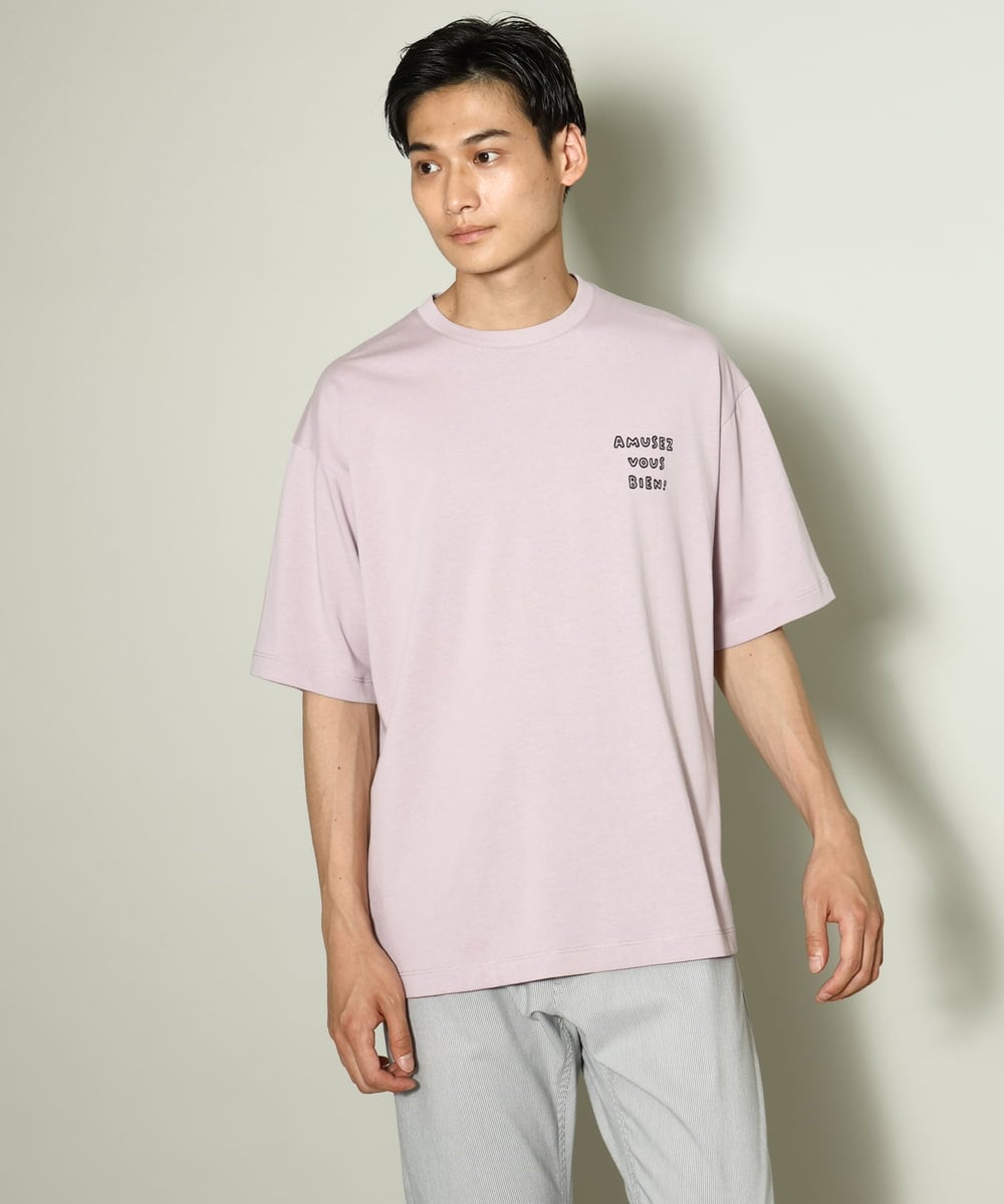 KHKHV62044 a.v.v MEN(アー・ヴェ・ヴェ) 【ucaU×a.v.vコラボ】イラストワイドシルエットTシャツ ピンク