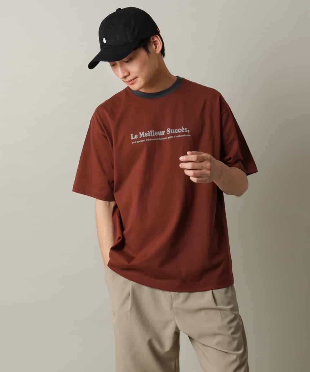 KHKHV73034 a.v.v MEN(アー・ヴェ・ヴェ) 【接触冷感】ミニロゴ トリムTシャツ ブラウン