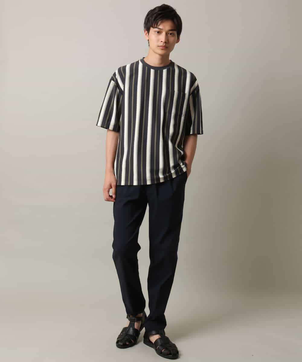 KHKHV74054 a.v.v MEN(アー・ヴェ・ヴェ) 【主役TOPS】ストライプワイドシルエットカットソー ブラック×ライトブラウン