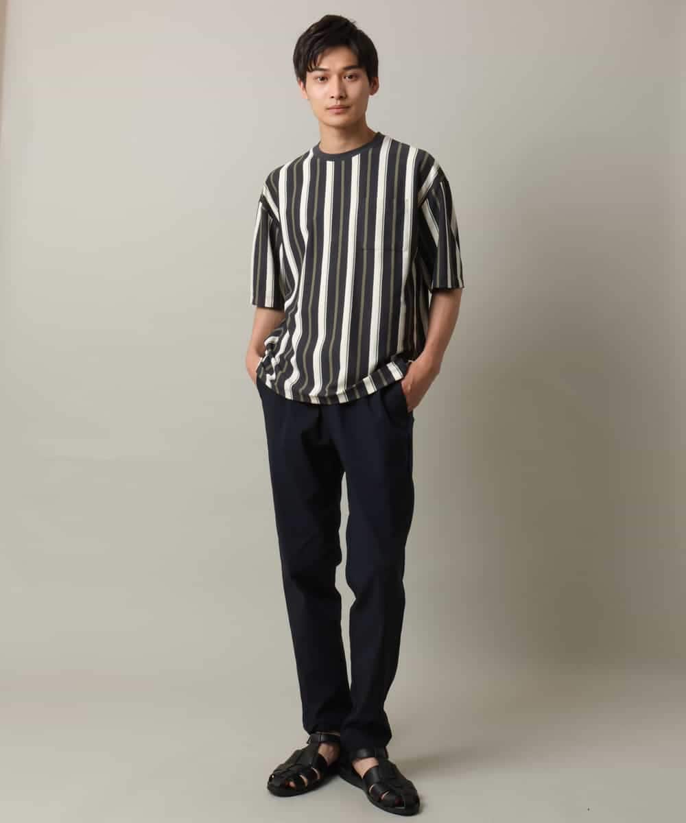 KHKHV74054 a.v.v MEN(アー・ヴェ・ヴェ) 【主役TOPS】ストライプワイドシルエットカットソー ブラック×ライトブラウン