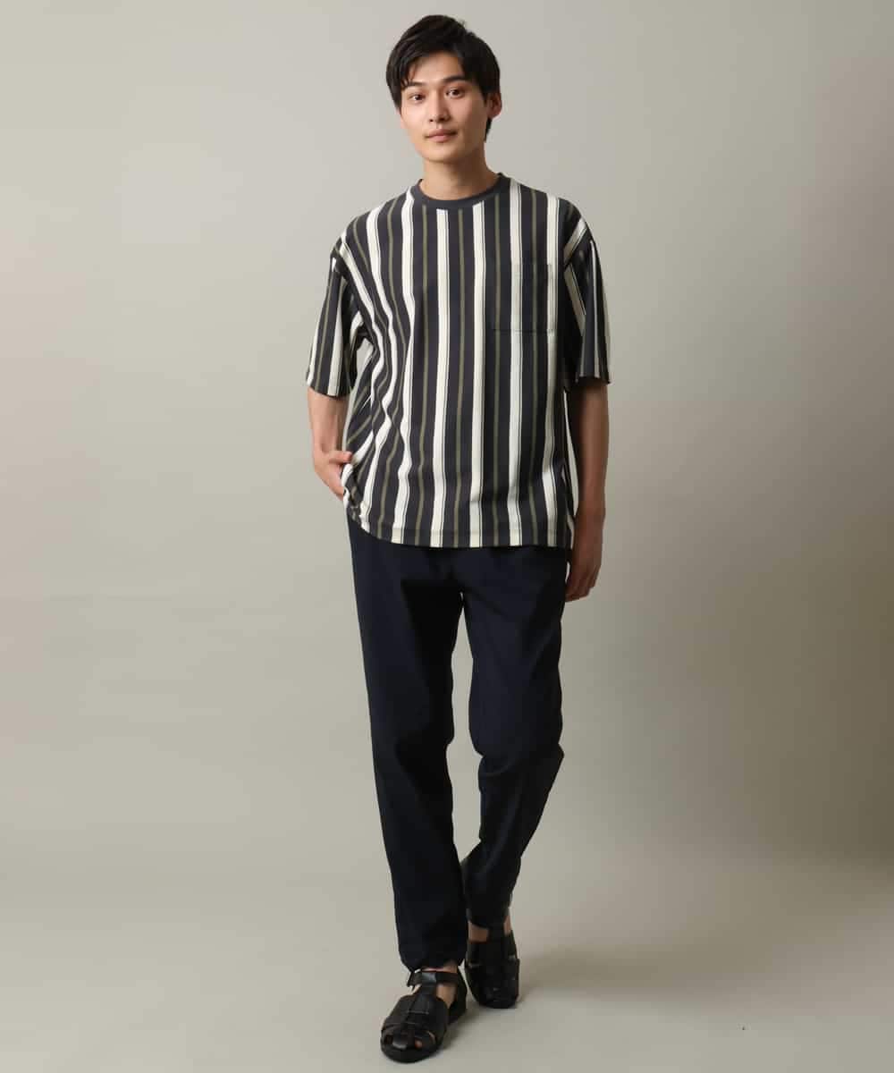 KHKHV74054 a.v.v MEN(アー・ヴェ・ヴェ) 【主役TOPS】ストライプワイドシルエットカットソー ブラック×ライトブラウン