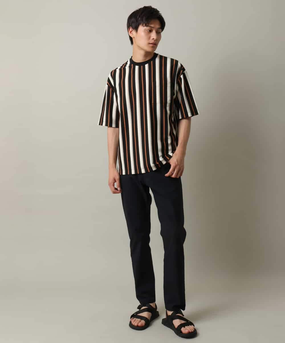 KHKHV74054 a.v.v MEN(アー・ヴェ・ヴェ) 【主役TOPS】ストライプワイドシルエットカットソー ブラック×ライトブラウン