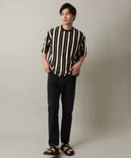 KHKHV74054 a.v.v MEN(アー・ヴェ・ヴェ) 【主役TOPS】ストライプワイドシルエットカットソー ブラック×ライトブラウン