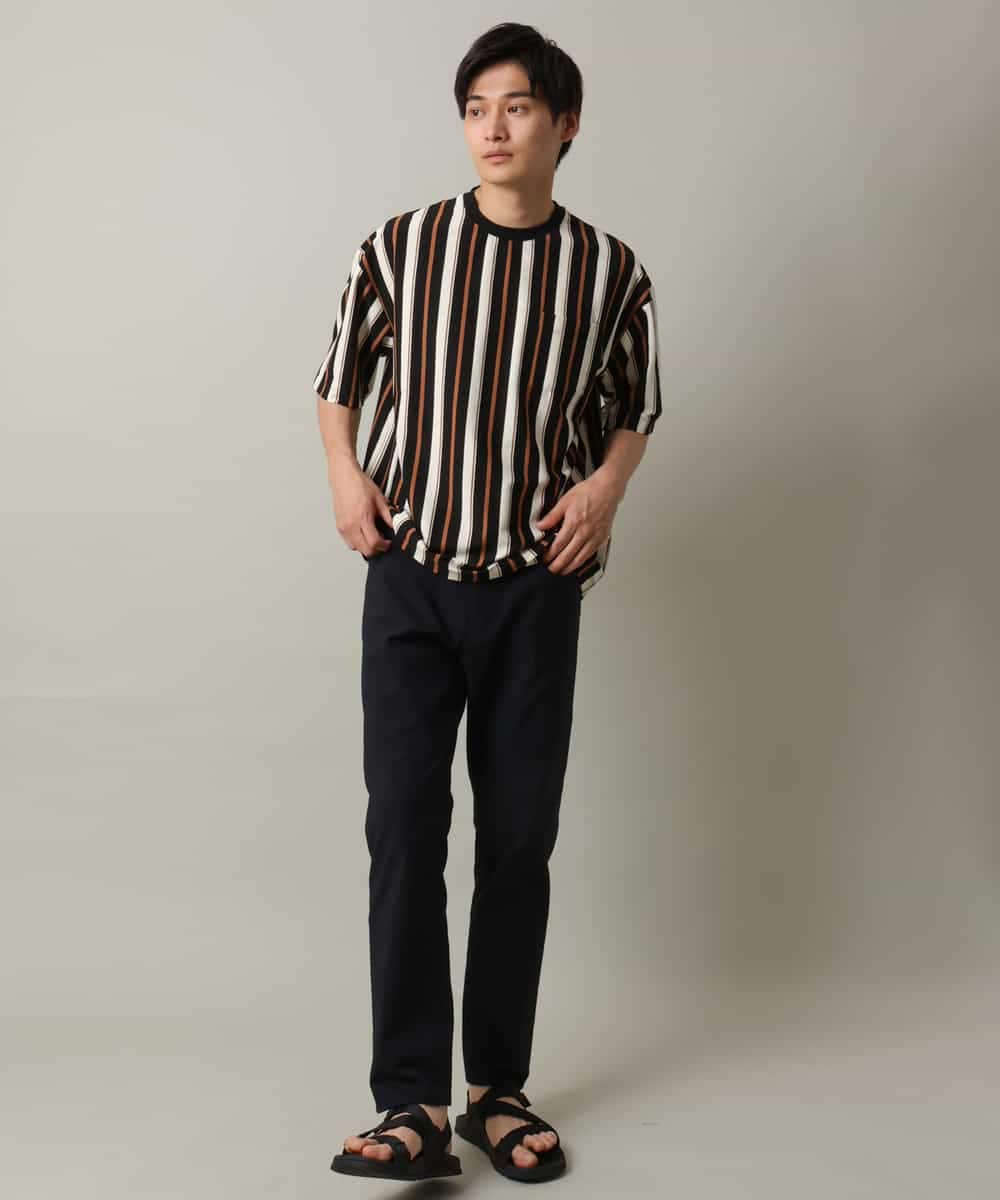KHKHV74054 a.v.v MEN(アー・ヴェ・ヴェ) 【主役TOPS】ストライプワイドシルエットカットソー ブラック×ライトブラウン