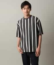 KHKHV74054 a.v.v MEN(アー・ヴェ・ヴェ) 【主役TOPS】ストライプワイドシルエットカットソー ブラック×ライトブラウン