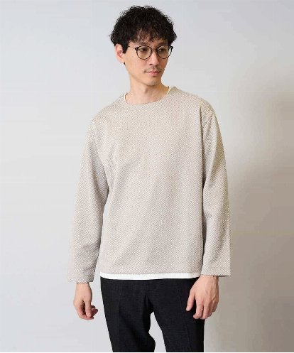 KHKJA04044 a.v.v MEN 【イージーケア毛玉になりにくい】シャンブレーフェイクレイヤードカットソー【洗濯機で洗える】