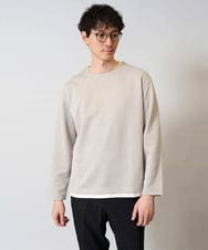 KHKJA04044 a.v.v MEN(アー・ヴェ・ヴェ) 【イージーケア毛玉になりにくい】シャンブレーフェイクレイヤードカットソー【洗濯機で洗える】 ベージュ