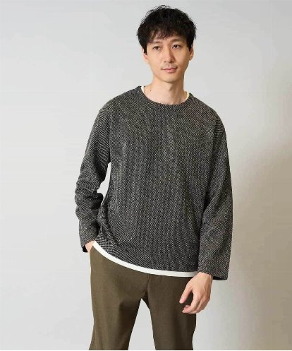 KHKJA04044 a.v.v MEN 【イージーケア毛玉になりにくい】シャンブレーフェイクレイヤードカットソー【洗濯機で洗える】