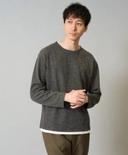 KHKJA04044 a.v.v MEN(アー・ヴェ・ヴェ) 【イージーケア毛玉になりにくい】シャンブレーフェイクレイヤードカットソー【洗濯機で洗える】 ブラック
